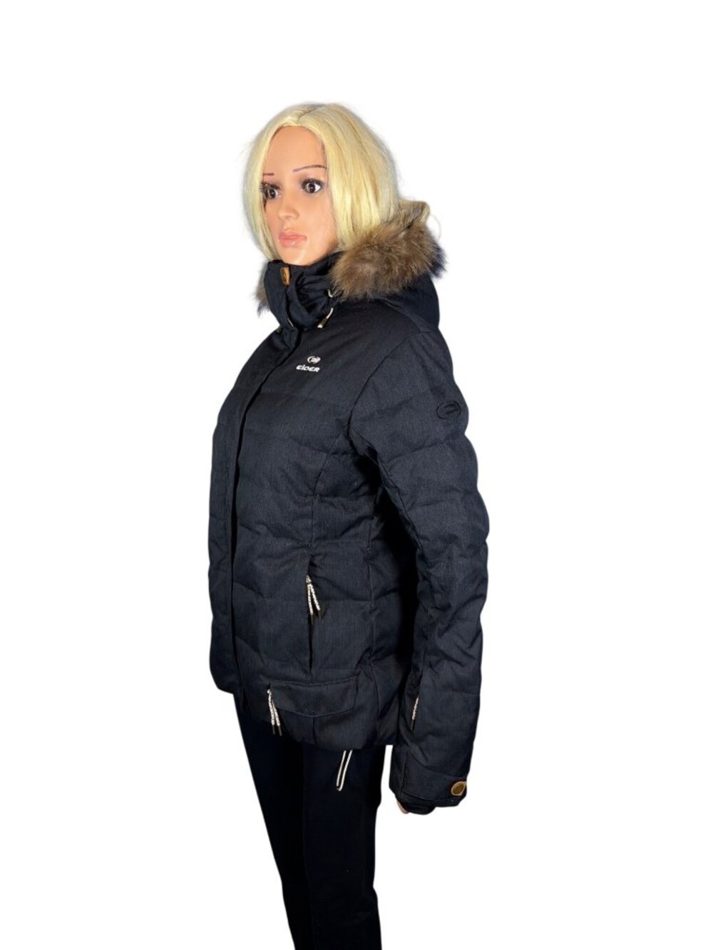 Eider Shibuya 2.0 Insulated Down Jacket Women's 10 Charcoal Gray Black Real Fur - Picture 10 of 17